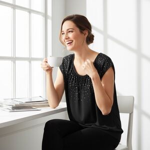 Gap XL Dark Gray Studded Cap Sleeve Knit Top